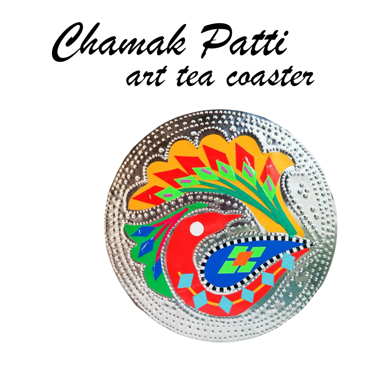 Colorful Chamakpatti Tea Coaster, Truck Art Design with Label