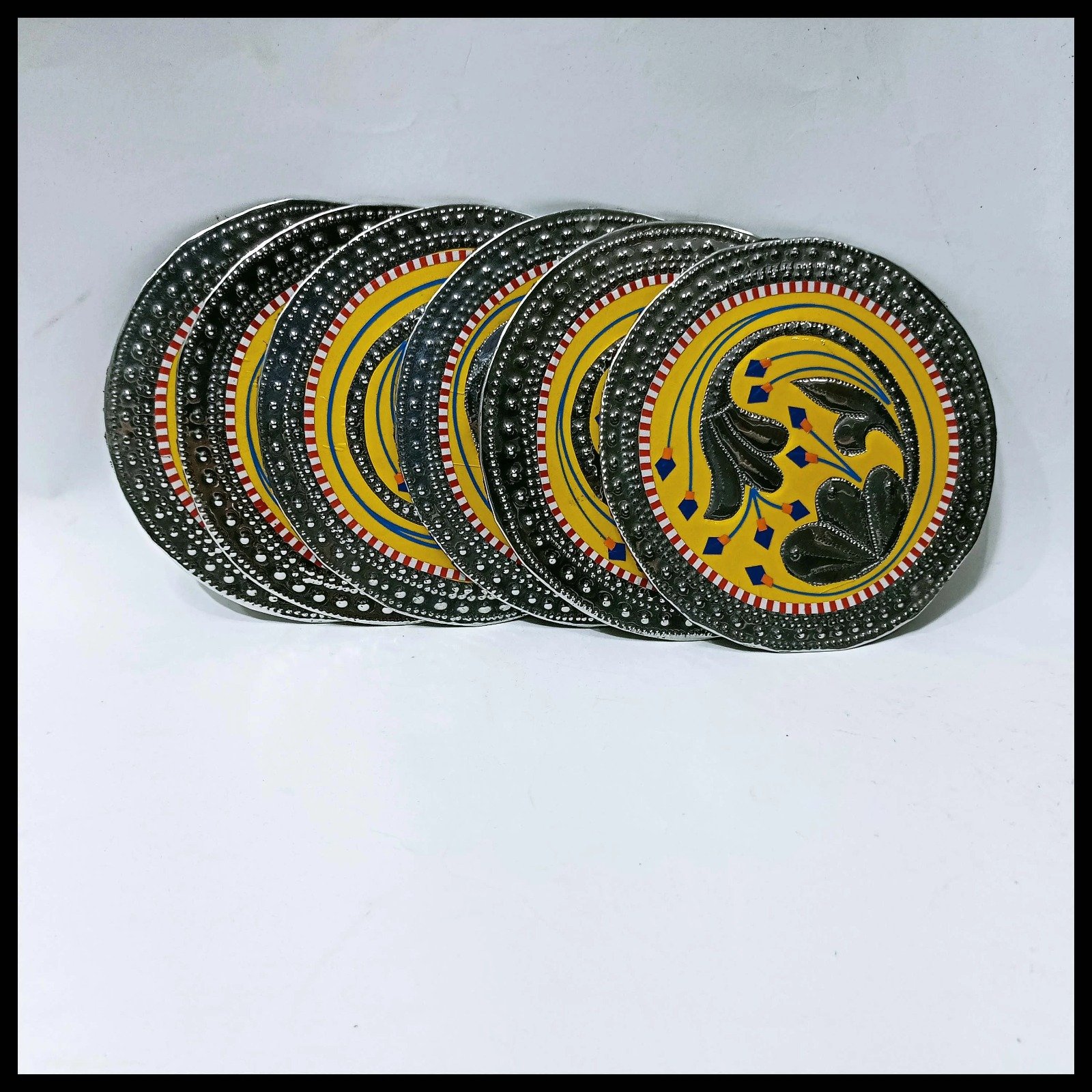 Stacked Yellow Chamakpatti coasters – set of six