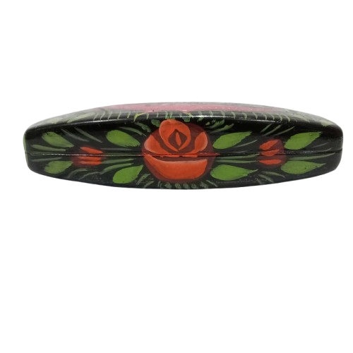 Back view of Black Truck Art Glasses Case with red rose and leafy pattern