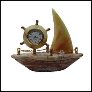 Handcrafted Onyx Marble Ship with Clock Size: 12cm