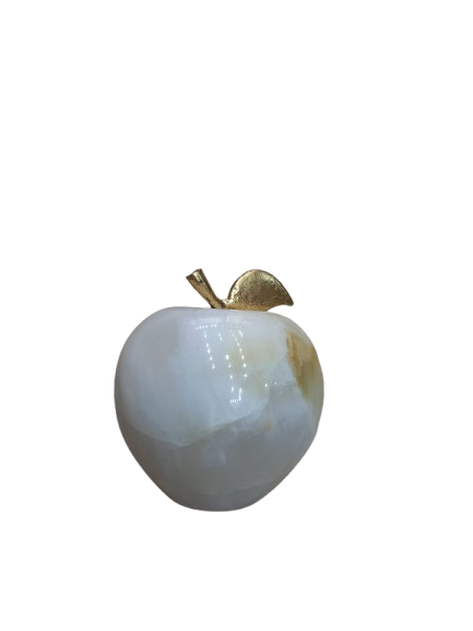 Elegant Onyx Stone Apple Decor with Golden Leaf Size: 7 cm - Image 5