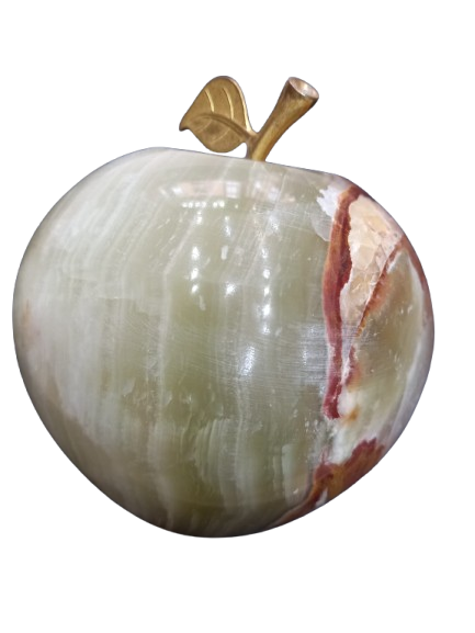 Elegant Onyx Stone Apple Decor with Golden Leaf Size: 7 cm - Image 4