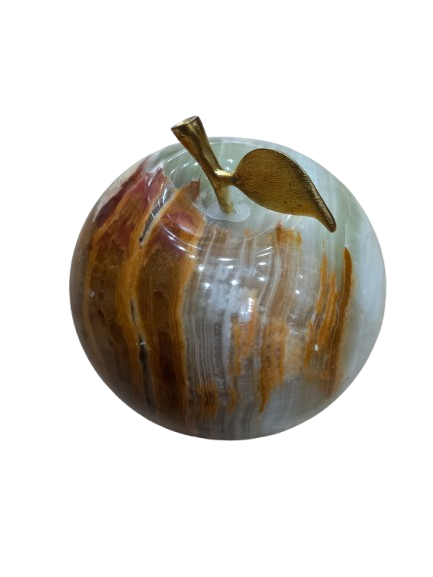 Elegant Onyx Stone Apple Decor with Golden Leaf Size: 7 cm - Image 8