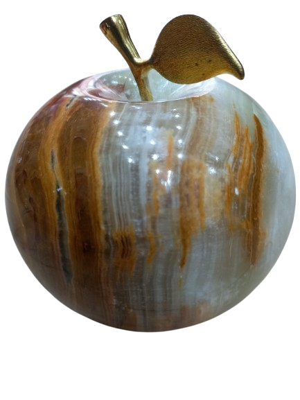 Elegant Onyx Stone Apple Decor with Golden Leaf Size: 7 cm - Image 19