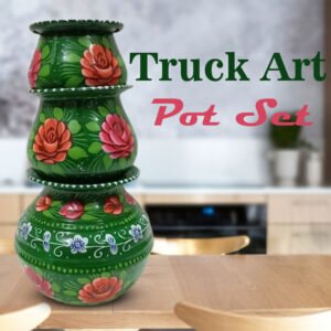 Truck Art Pot Set/Pakistani Hand Painted Matki Set/Truck Art Pakistan Home Decoration Handi Set/Pakistani Handicraft/Best Gift Item (3 pcs)