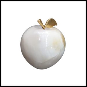 Elegant Onyx Stone Apple Decor with Golden Leaf Size: 7 cm