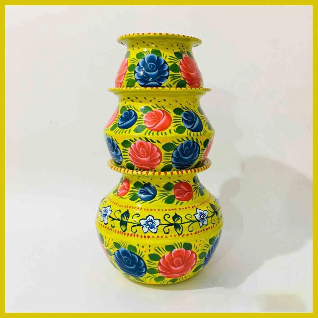 Truck Art Pot Set/Pakistani Hand Painted Matki Set/Truck Art Pakistan Home Decoration Handi Set/Pakistani Handicraft/Best Gift Item (3 pcs) - Image 2