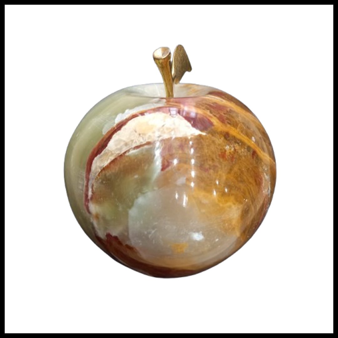 Elegant Onyx Stone Apple Decor with Golden Leaf Size: 7 cm - Image 2