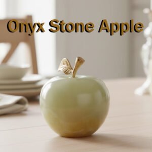 Elegant Onyx Stone Apple Decor with Golden Leaf Size: 5 cm