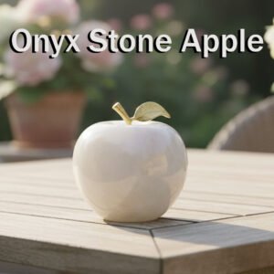Elegant Onyx Stone Apple Decor with Golden Leaf Size: 7 cm