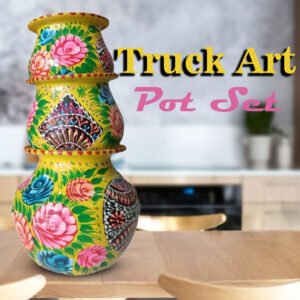 Truck Art Pot Set/Pakistani Hand Painted Matki Set/Truck Art Pakistan Home Decoration Handi Set/Pakistani Handicraft/Best Gift Item (3 pcs)