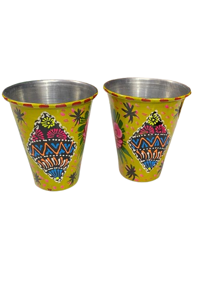 Truck Art Glass/Pakistani Hand painted Glass (2 Piece Set) (Size: H:11cmXD:9cm) - Image 10