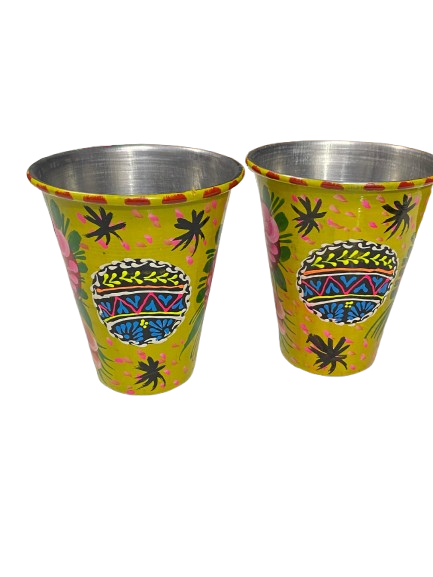 Truck Art Glass/Pakistani Hand painted Glass (2 Piece Set) (Size: H:11cmXD:9cm) - Image 6