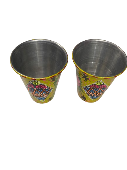 Truck Art Glass/Pakistani Hand painted Glass (2 Piece Set) (Size: H:11cmXD:9cm) - Image 4
