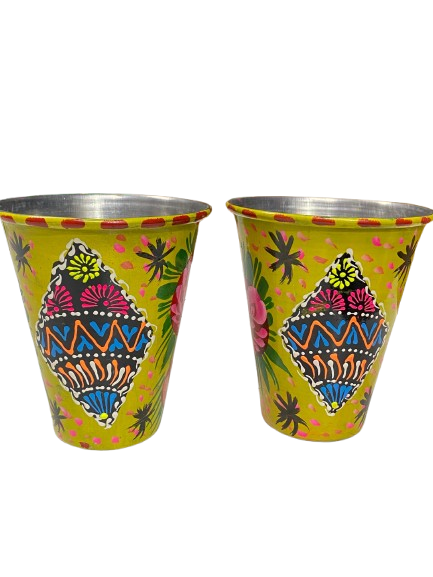 Truck Art Glass/Pakistani Hand painted Glass (2 Piece Set) (Size: H:11cmXD:9cm) - Image 5