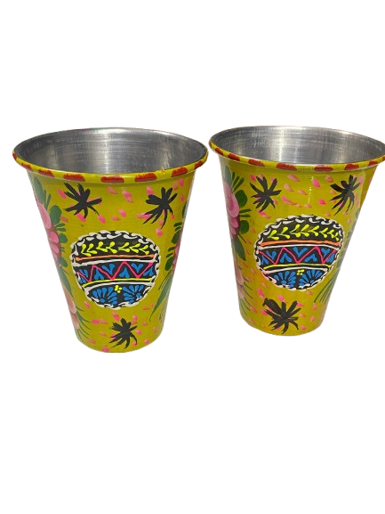 Truck Art Glass/Pakistani Hand painted Glass (2 Piece Set) (Size: H:11cmXD:9cm) - Image 9