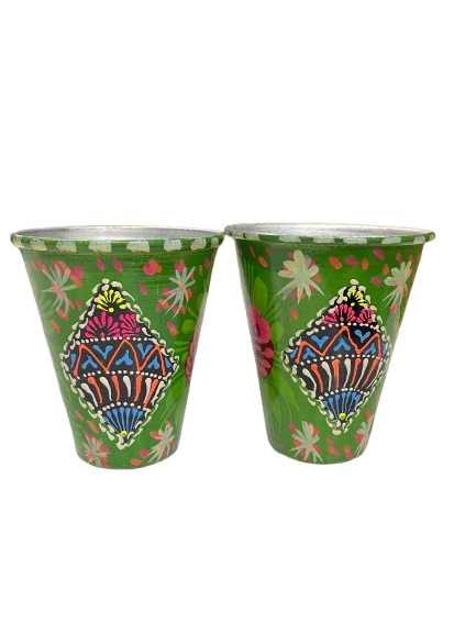 Truck Art Glass/Pakistani Hand painted Glass (2 Piece Set) (Size: H:11cmXD:9cm) - Image 5
