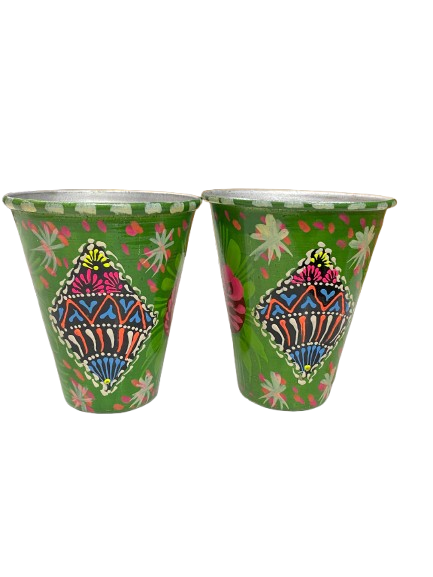 Truck Art Glass/Pakistani Hand painted Glass (2 Piece Set) (Size: H:11cmXD:9cm) - Image 8