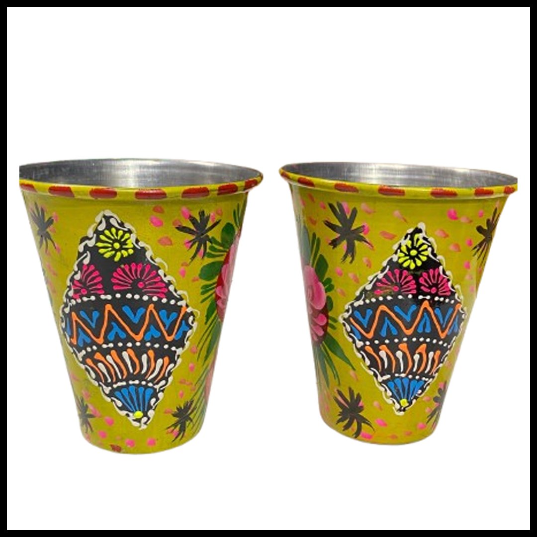 Truck Art Glass/Pakistani Hand painted Glass (2 Piece Set) (Size: H:11cmXD:9cm) - Image 3