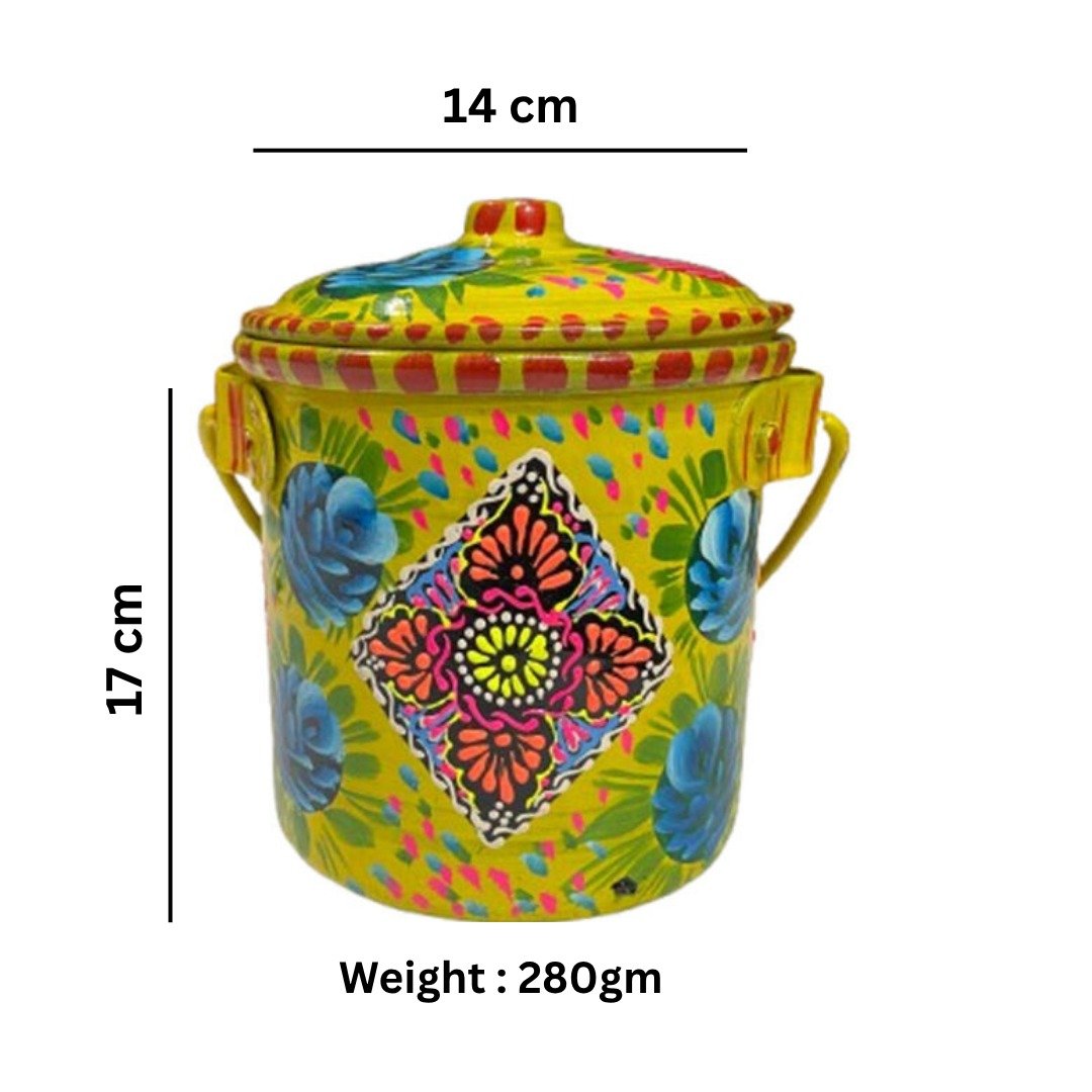 Traditional Floral Metal bucket with Lid – (Size : 17cmx14cm) Hand-Painted Pakistani Truck Art Bucket for Home Decoration, Kitchen Storage and Thoughtful Gift Occasions best for garden lover - Image 2