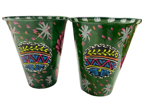 Truck Art Glass/Pakistani Hand painted Glass (2 Piece Set) (Size: H:11cmXD:9cm) - Image 5