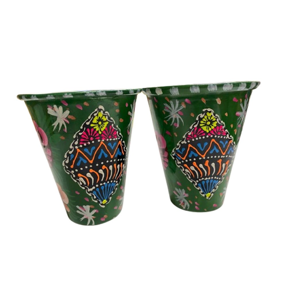 Truck Art Glass/Pakistani Hand painted Glass (2 Piece Set) (Size: H:11cmXD:9cm) - Image 3