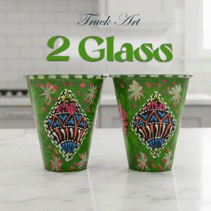 Truck Art Glass/Pakistani Hand painted Glass (2 Piece Set) (Size: H:11cmXD:9cm)
