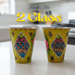 Truck Art Glass/Pakistani Hand painted Glass (2 Piece Set) (Size: H:11cmXD:9cm)
