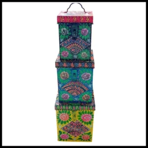 Truck Art Kanaster Set – Hand-Painted 3-Piece Decorative Storage Tins