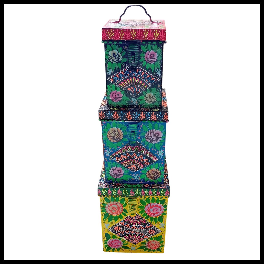 Truck Art Kanaster Set – Hand-Painted 3-Piece Decorative Storage Tins - Image 2