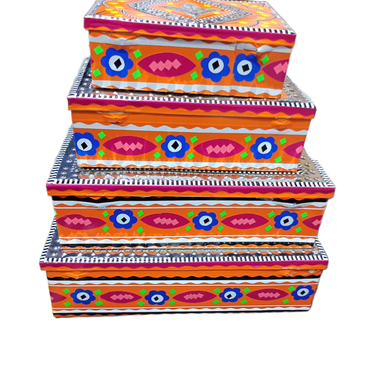 Chamakpatti Box Set (4-Pcs) – Handcrafted Traditional Storage with Vibrant Designs - Image 4