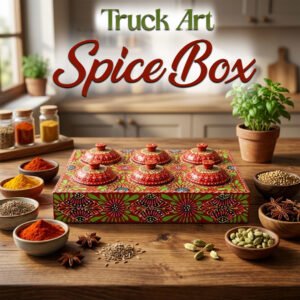 Truck Art 6 Jar Spice Box – Vibrant Wooden Storage Organizer