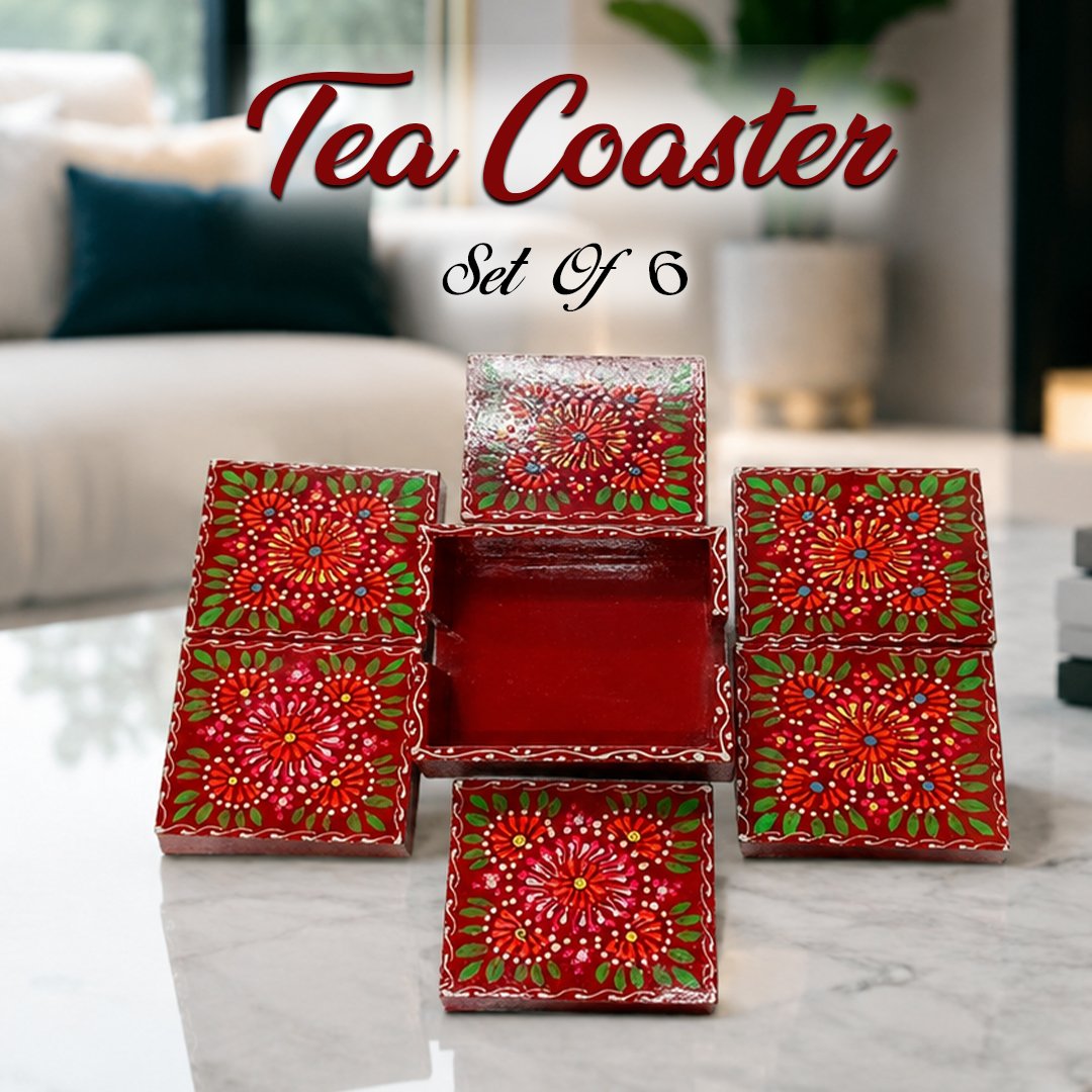 Truck Art Tea Coaster Set of 6 with Holder – Handmade Traditional Pakistani Design