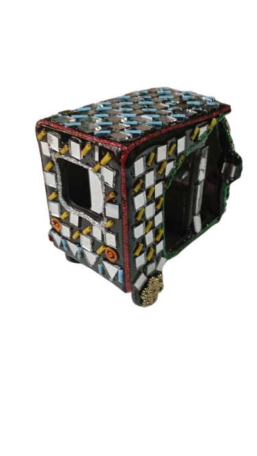 Decorative Mirror Work Rickshaw (W-8cm) - Image 7