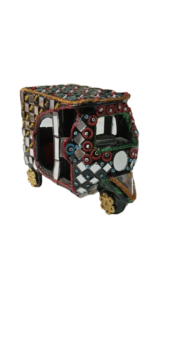 Decorative Mirror Work Rickshaw (W-8cm) - Image 3