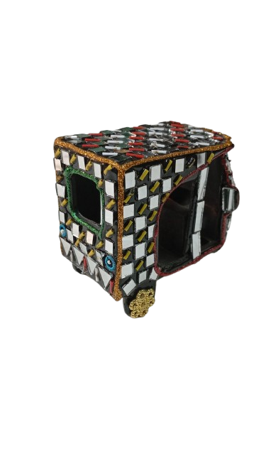 Decorative Mirror Work Rickshaw (W-8cm) - Image 7