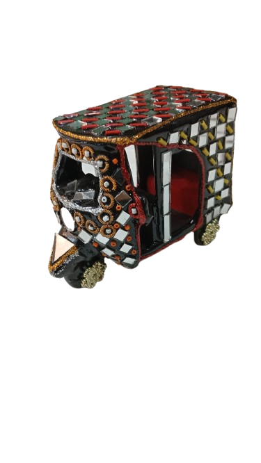 Decorative Mirror Work Rickshaw (W-8cm) - Image 4