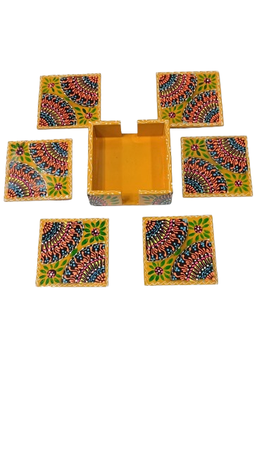 Truck Art Tea Coaster Set of 6 with Holder – Handmade Traditional Pakistani Design - Image 4