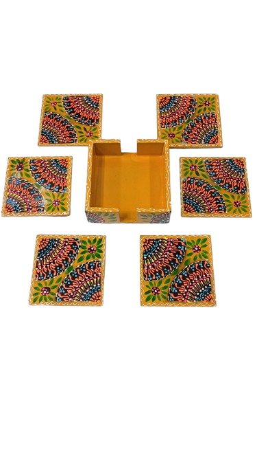 Truck Art Tea Coaster Set of 6 with Holder – Handmade Traditional Pakistani Design - Image 5