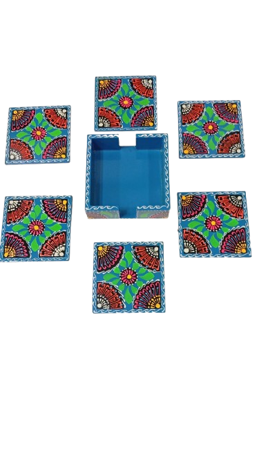 Truck Art Tea Coaster Set of 6 with Holder – Handmade Traditional Pakistani Design - Image 4