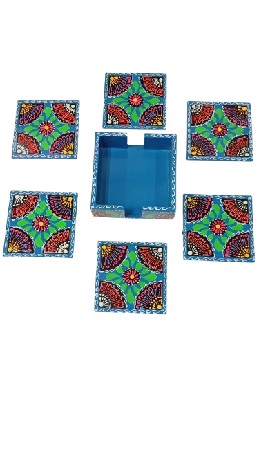 Truck Art Tea Coaster Set of 6 with Holder – Handmade Traditional Pakistani Design - Image 5