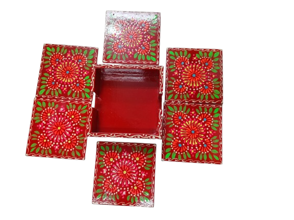 Truck Art Tea Coaster Set of 6 with Holder – Handmade Traditional Pakistani Design - Image 6
