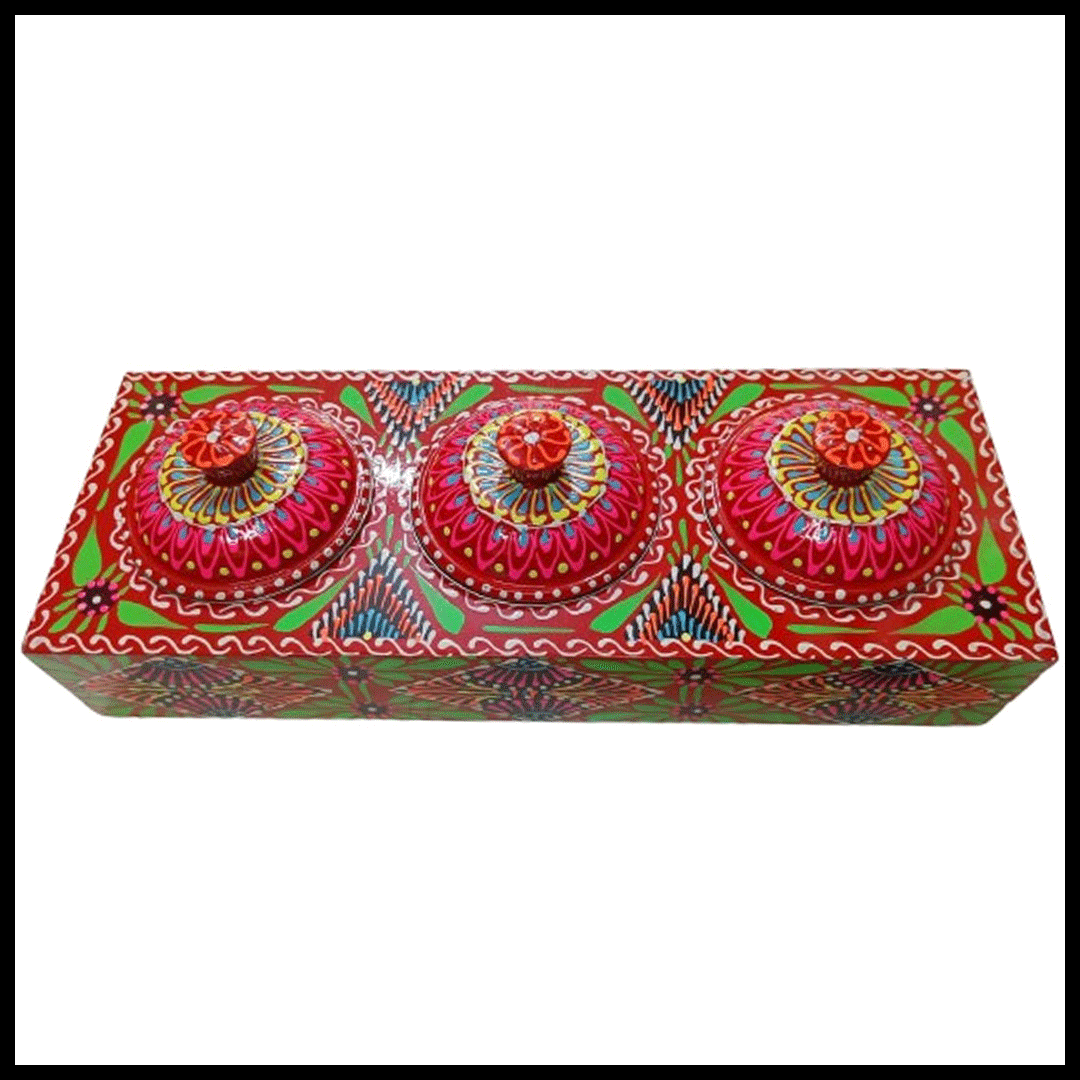 Truck Art 3 Jar Spice Box – Vibrant Wooden Storage Organizer - Image 3