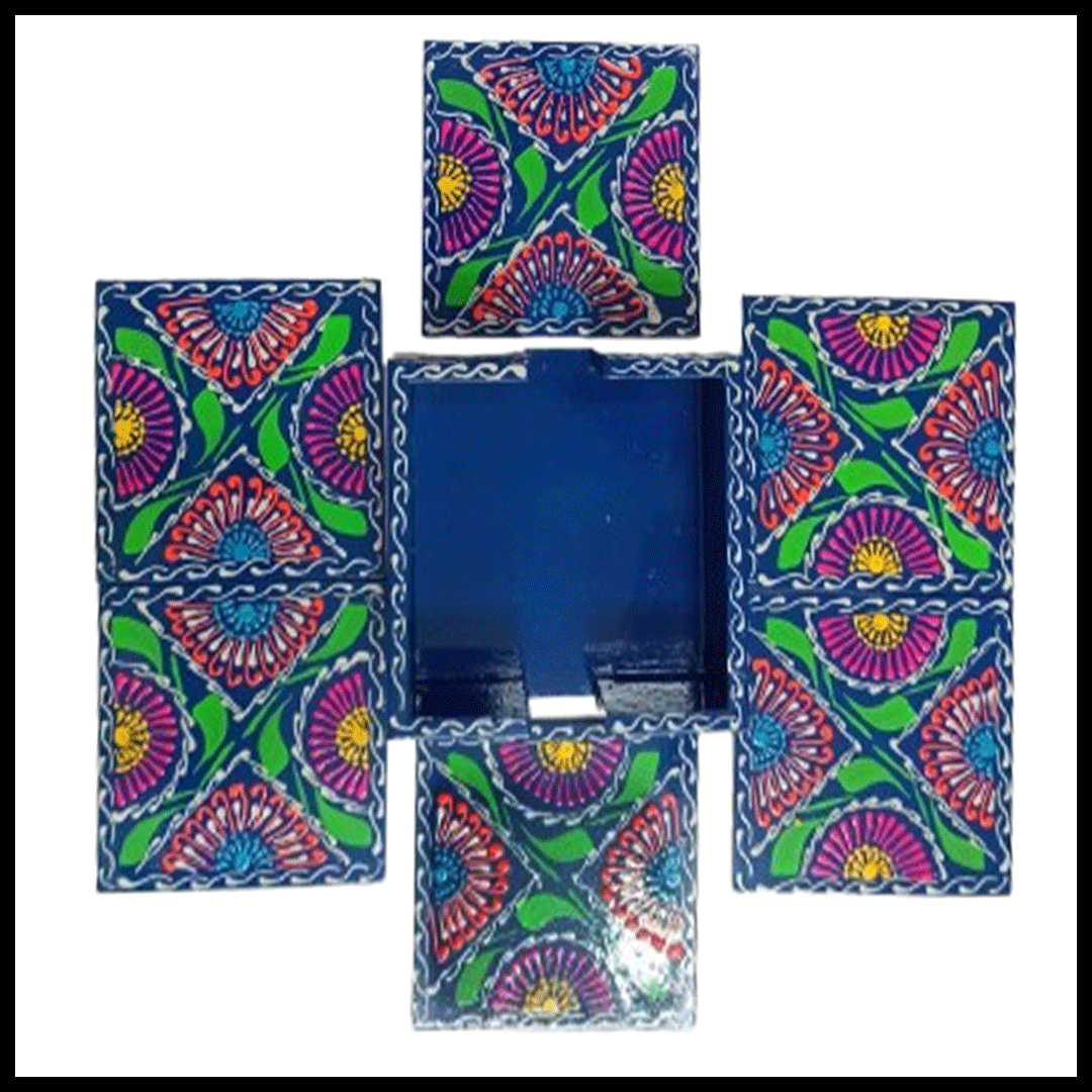 Truck Art Tea Coaster Set of 6 with Holder – Handmade Traditional Pakistani Design - Image 3