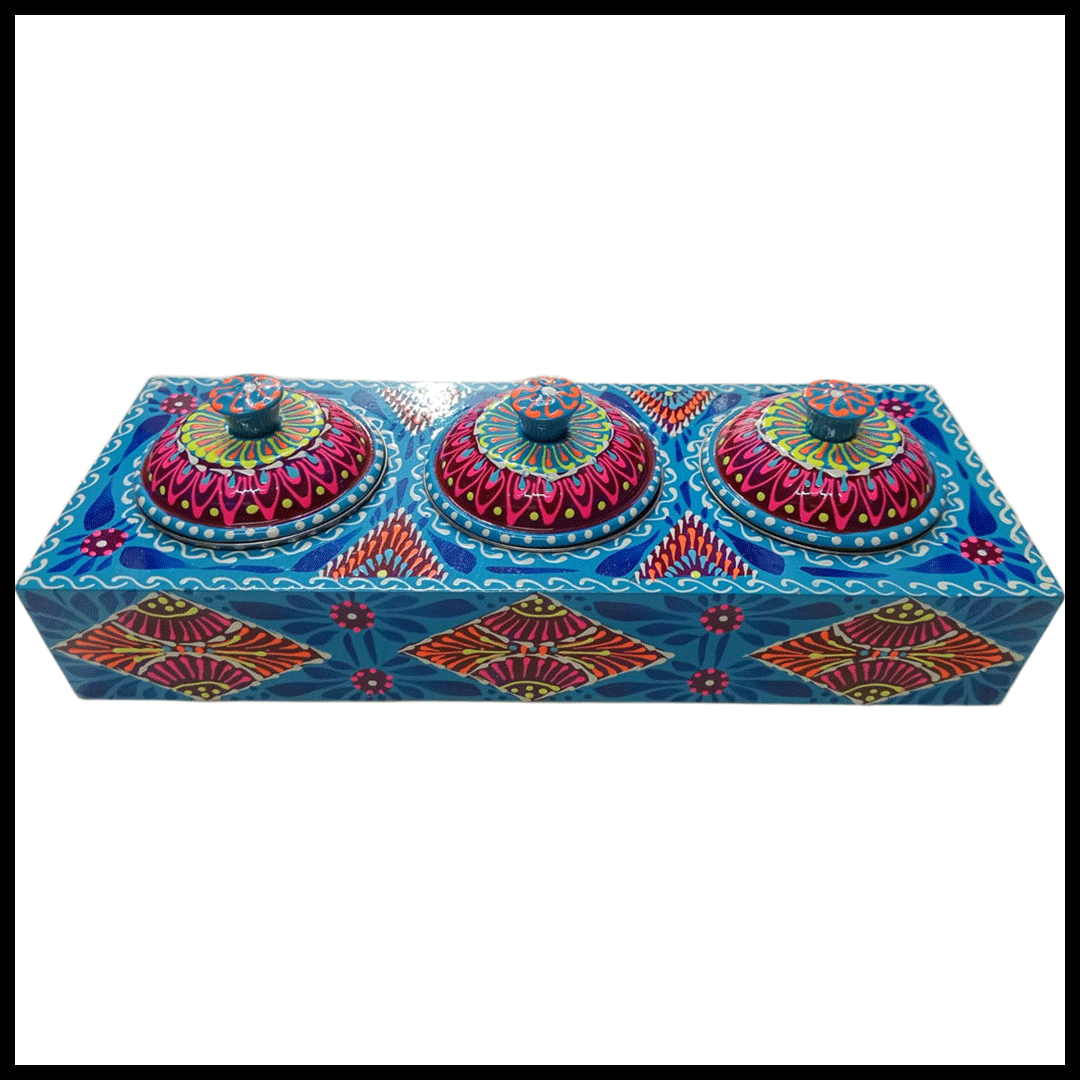 Truck Art 3 Jar Spice Box – Vibrant Wooden Storage Organizer - Image 3