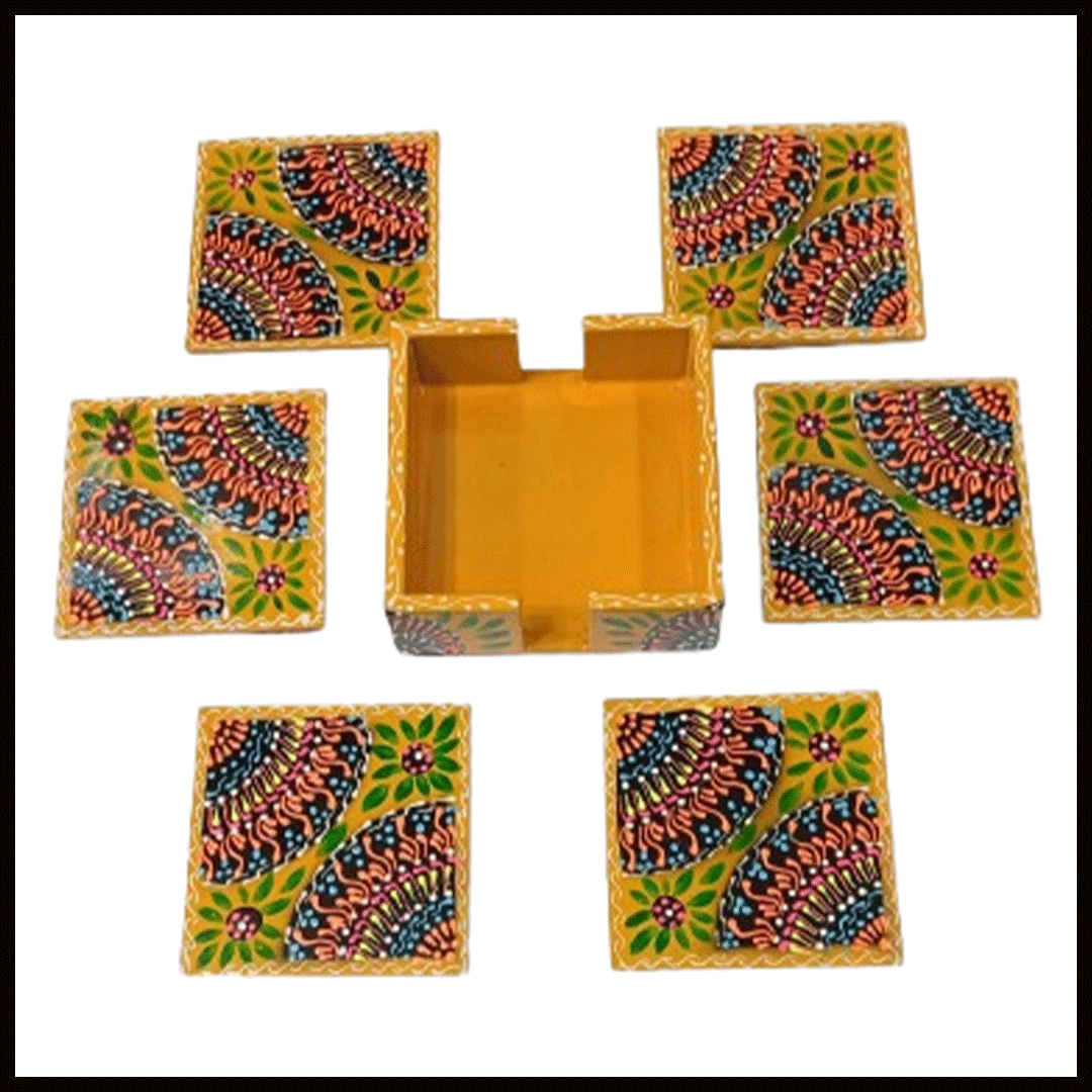 Truck Art Tea Coaster Set of 6 with Holder – Handmade Traditional Pakistani Design - Image 3
