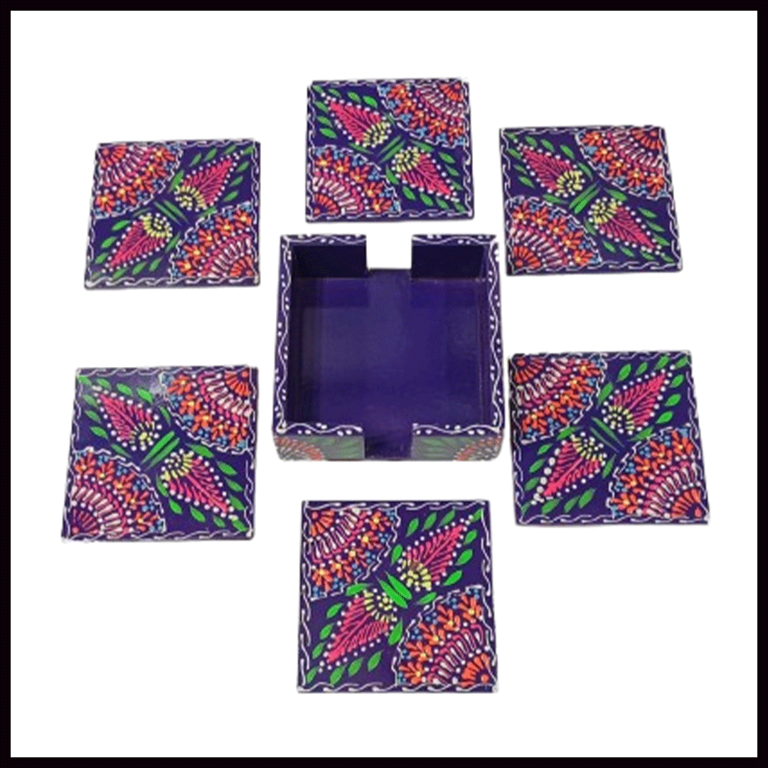 Truck Art Tea Coaster Set of 6 with Holder – Handmade Traditional Pakistani Design - Image 3