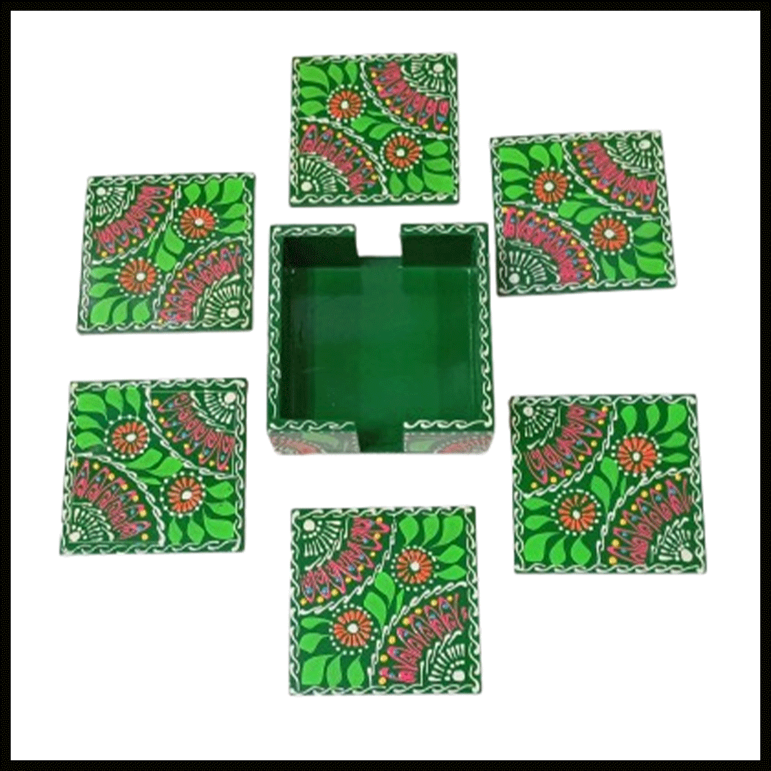 Truck Art Tea Coaster Set of 6 with Holder – Handmade Traditional Pakistani Design - Image 3