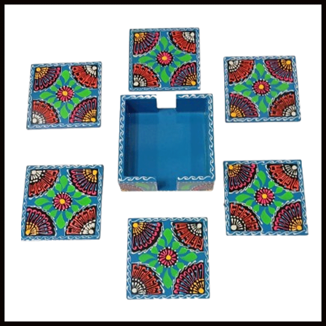 Truck Art Tea Coaster Set of 6 with Holder – Handmade Traditional Pakistani Design - Image 3