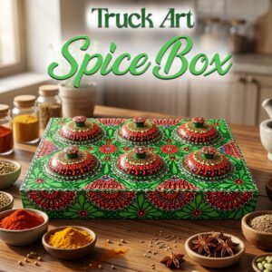 Truck Art 6 Jar Spice Box – Vibrant Wooden Storage Organizer